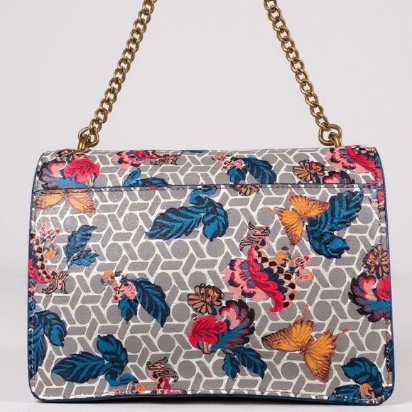 Anne Klein Diana Double Flap Azure Floral Butterfly Chain Shoulder Bag - Picture 2 of 4